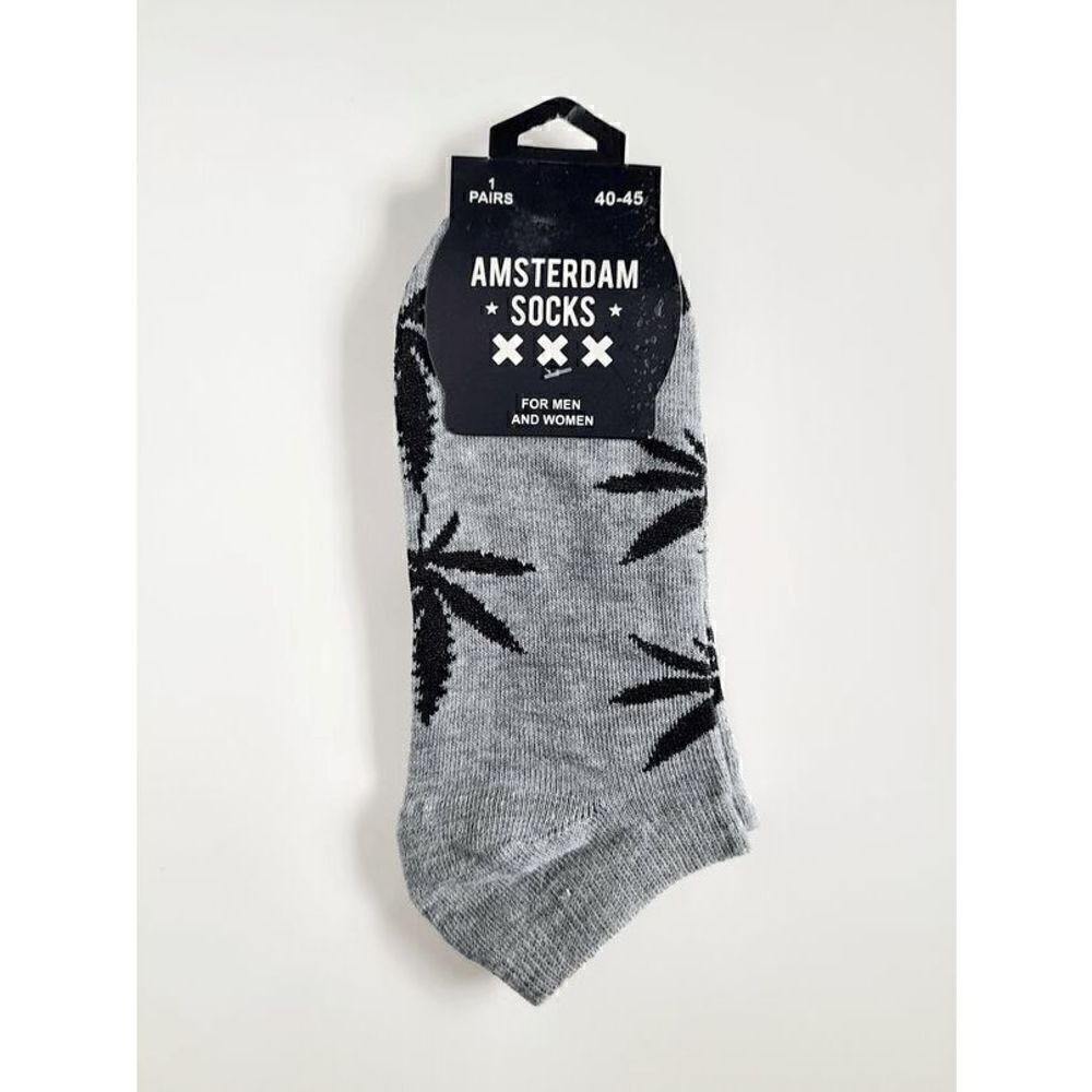 Amsterdam Souvenir Weed Leafs Unisex Gray Short Socks NWT